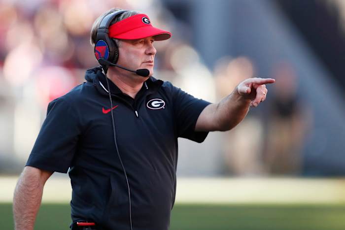 Georgia coach Kirby Smart on the sideline during the first half of a NCAA college football game against Missouri in Athens, Ga., on Saturday, Nov. 4, 2023